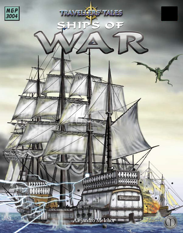 Cover art for Ships of War by Mongoose Publishing, showing a large sailing ship. This book is included in a d20 system book bundle through Fanatical.