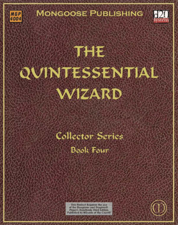 Cover art for The Quintessential Wizard from Mongoose Publishing. This book is included in a d20 system book bundle through Fanatical.