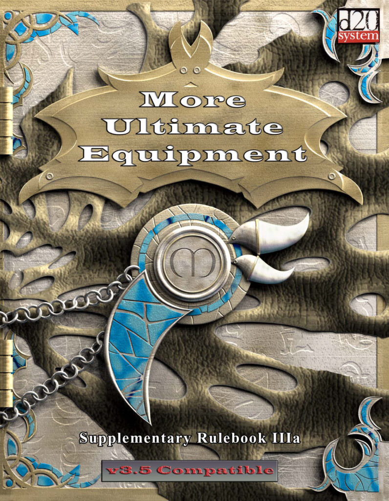 Cover art for More Ultimate Equipment by Mongoose Publishing. This book is included in a d20 system book bundle through Fanatical.