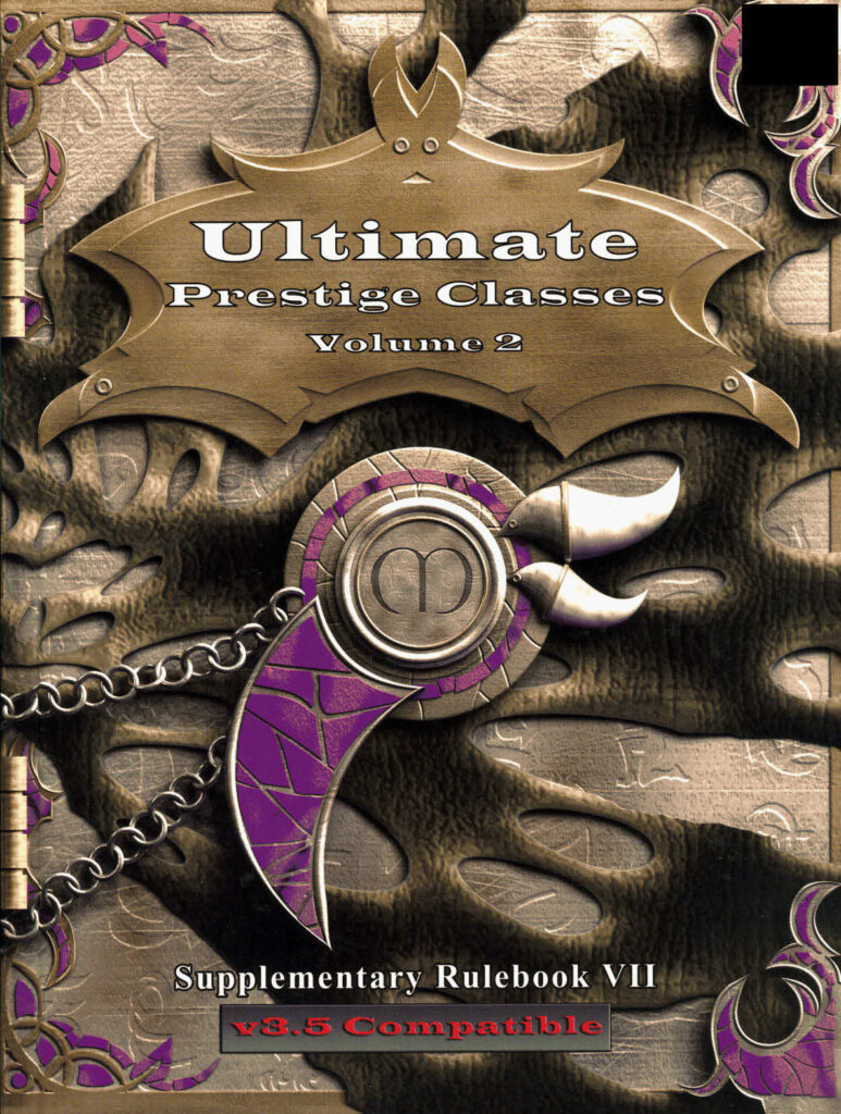 Cover art for Ultimate Prestige Classes Volume 2 by Mongoose Publishing. This book is included in a d20 system book bundle through Fanatical.