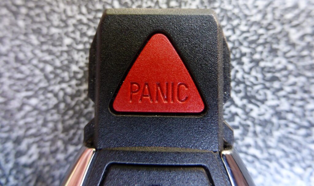 A red panic button.